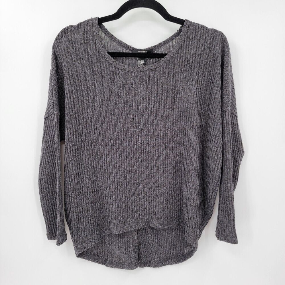 Forever 21 Women's L Ribbed Dovetail Button Back High Low Lightweight Sweater
